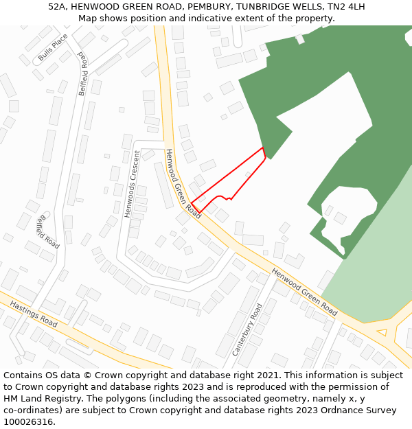 52A, HENWOOD GREEN ROAD, PEMBURY, TUNBRIDGE WELLS, TN2 4LH: Location map and indicative extent of plot