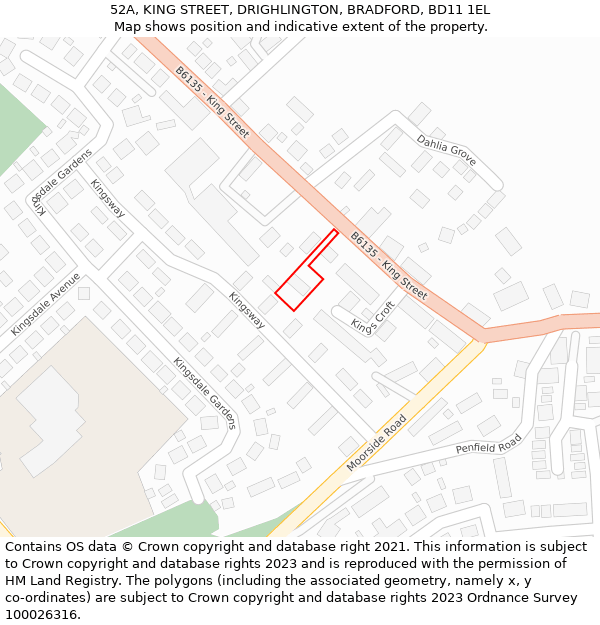 52A, KING STREET, DRIGHLINGTON, BRADFORD, BD11 1EL: Location map and indicative extent of plot