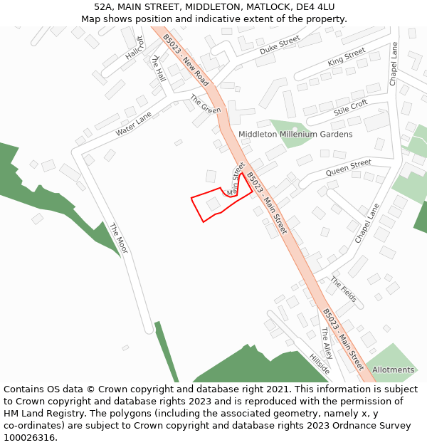 52A, MAIN STREET, MIDDLETON, MATLOCK, DE4 4LU: Location map and indicative extent of plot