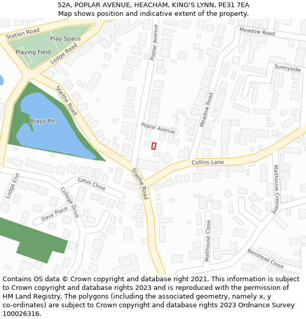 52A, POPLAR AVENUE, HEACHAM, KING'S LYNN, PE31 7EA: Location map and indicative extent of plot