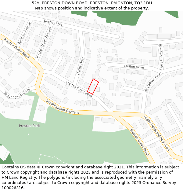 52A, PRESTON DOWN ROAD, PRESTON, PAIGNTON, TQ3 1DU: Location map and indicative extent of plot