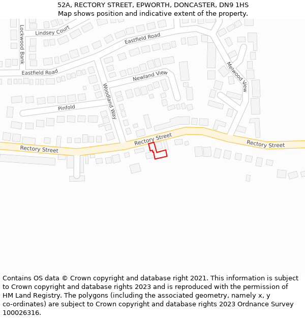 52A, RECTORY STREET, EPWORTH, DONCASTER, DN9 1HS: Location map and indicative extent of plot