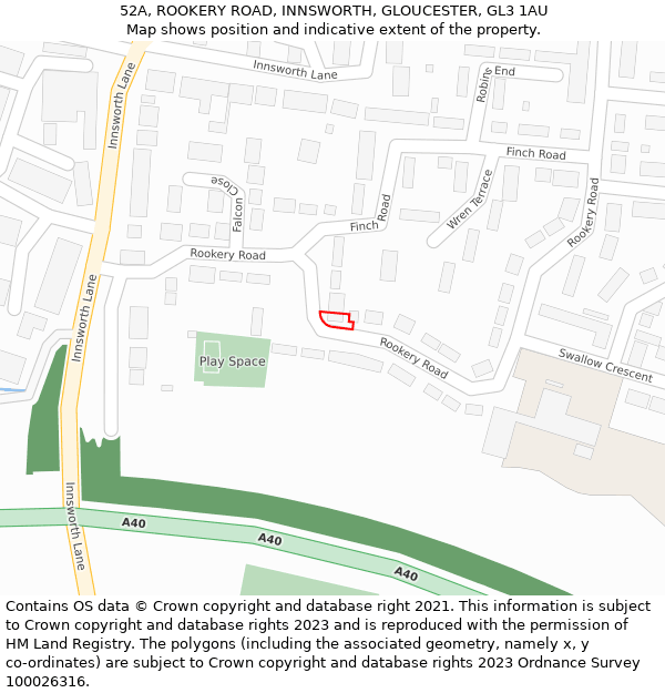 52A, ROOKERY ROAD, INNSWORTH, GLOUCESTER, GL3 1AU: Location map and indicative extent of plot