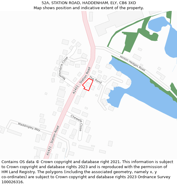 52A, STATION ROAD, HADDENHAM, ELY, CB6 3XD: Location map and indicative extent of plot