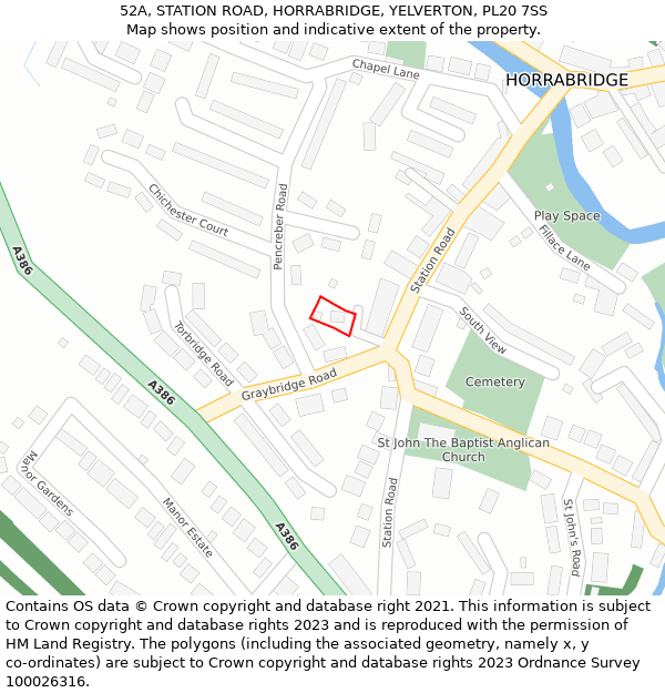 52A, STATION ROAD, HORRABRIDGE, YELVERTON, PL20 7SS: Location map and indicative extent of plot