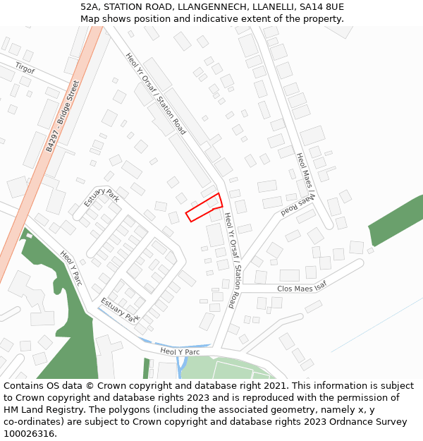52A, STATION ROAD, LLANGENNECH, LLANELLI, SA14 8UE: Location map and indicative extent of plot
