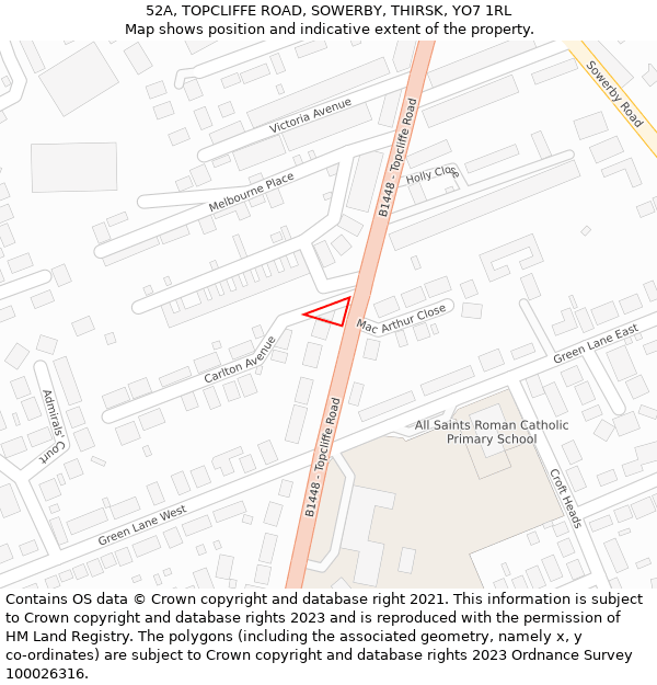 52A, TOPCLIFFE ROAD, SOWERBY, THIRSK, YO7 1RL: Location map and indicative extent of plot