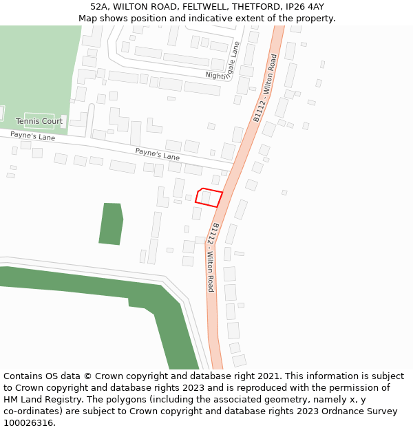 52A, WILTON ROAD, FELTWELL, THETFORD, IP26 4AY: Location map and indicative extent of plot