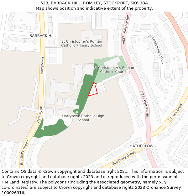52B, BARRACK HILL, ROMILEY, STOCKPORT, SK6 3BA: Location map and indicative extent of plot