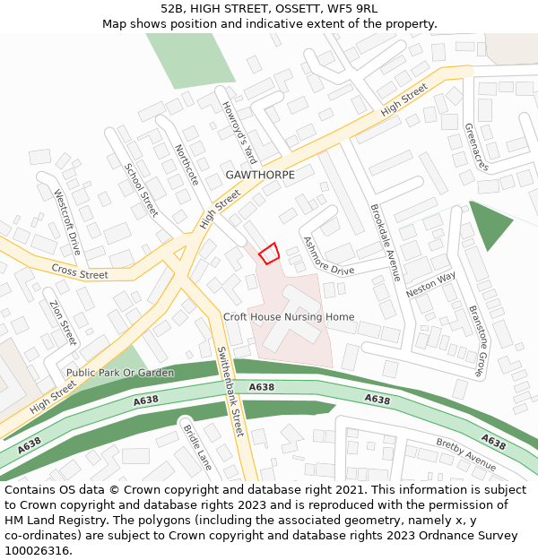 52B, HIGH STREET, OSSETT, WF5 9RL: Location map and indicative extent of plot