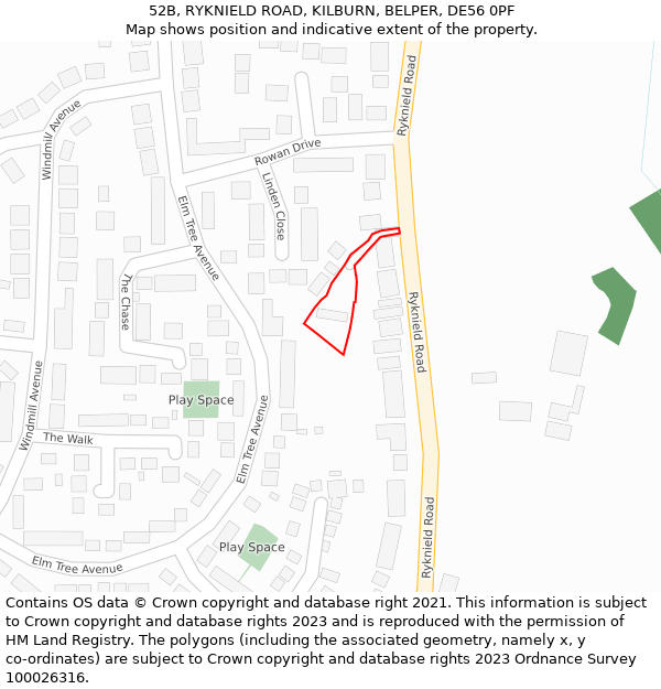 52B, RYKNIELD ROAD, KILBURN, BELPER, DE56 0PF: Location map and indicative extent of plot