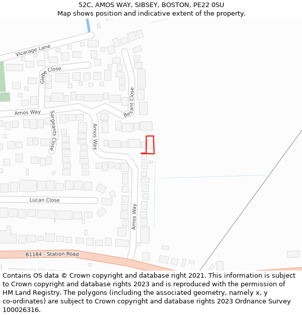 52C, AMOS WAY, SIBSEY, BOSTON, PE22 0SU: Location map and indicative extent of plot