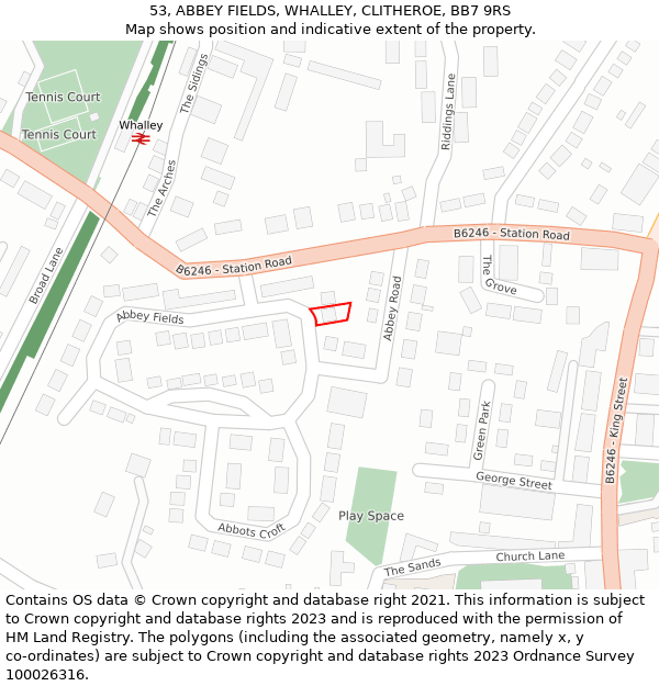 53, ABBEY FIELDS, WHALLEY, CLITHEROE, BB7 9RS: Location map and indicative extent of plot
