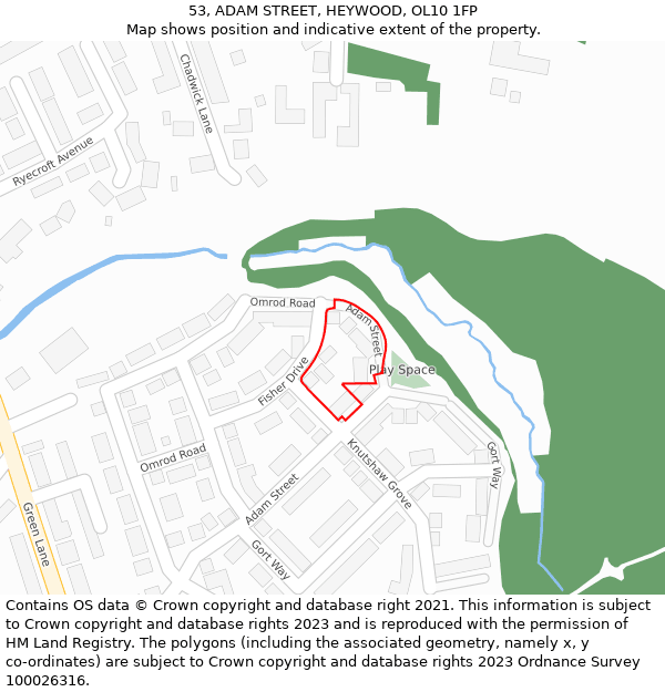 53, ADAM STREET, HEYWOOD, OL10 1FP: Location map and indicative extent of plot