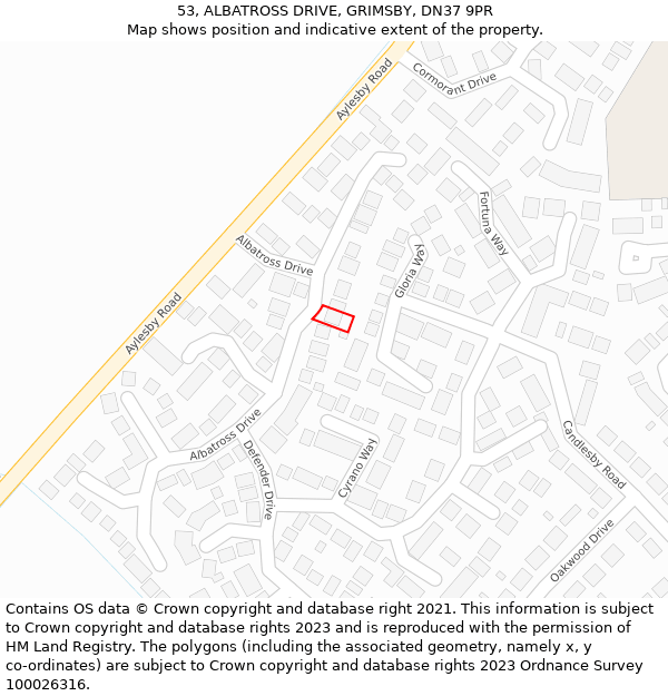 53, ALBATROSS DRIVE, GRIMSBY, DN37 9PR: Location map and indicative extent of plot