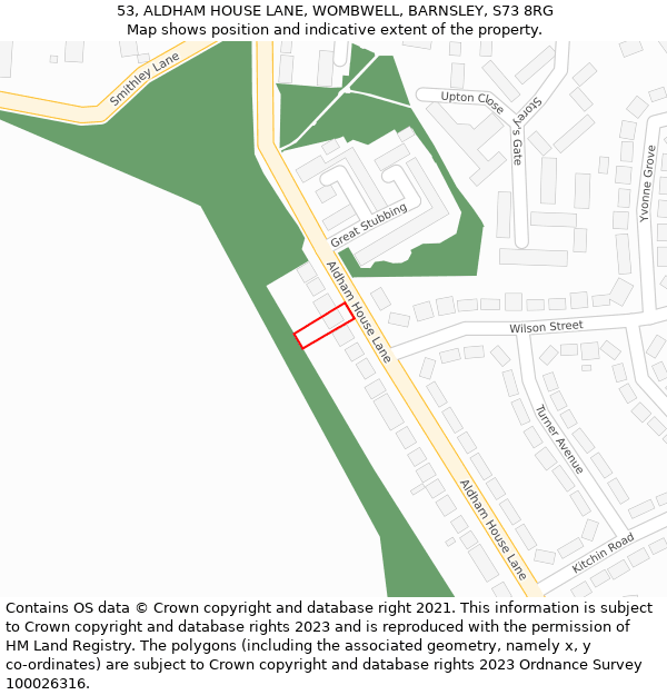 53, ALDHAM HOUSE LANE, WOMBWELL, BARNSLEY, S73 8RG: Location map and indicative extent of plot