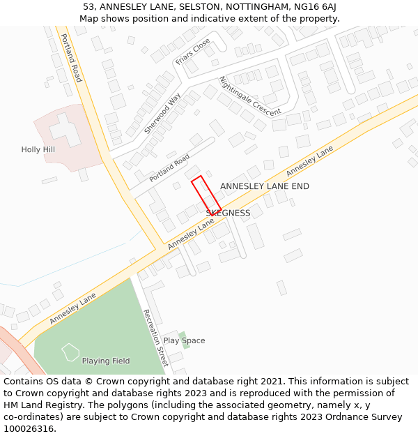 53, ANNESLEY LANE, SELSTON, NOTTINGHAM, NG16 6AJ: Location map and indicative extent of plot