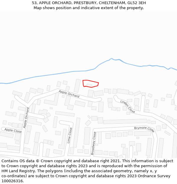 53, APPLE ORCHARD, PRESTBURY, CHELTENHAM, GL52 3EH: Location map and indicative extent of plot