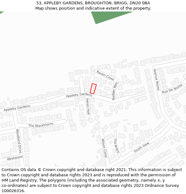 53, APPLEBY GARDENS, BROUGHTON, BRIGG, DN20 0BA: Location map and indicative extent of plot