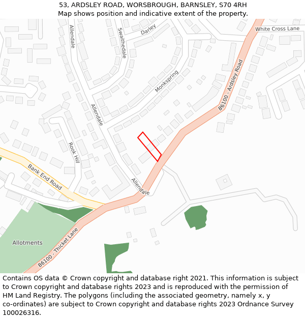 53, ARDSLEY ROAD, WORSBROUGH, BARNSLEY, S70 4RH: Location map and indicative extent of plot