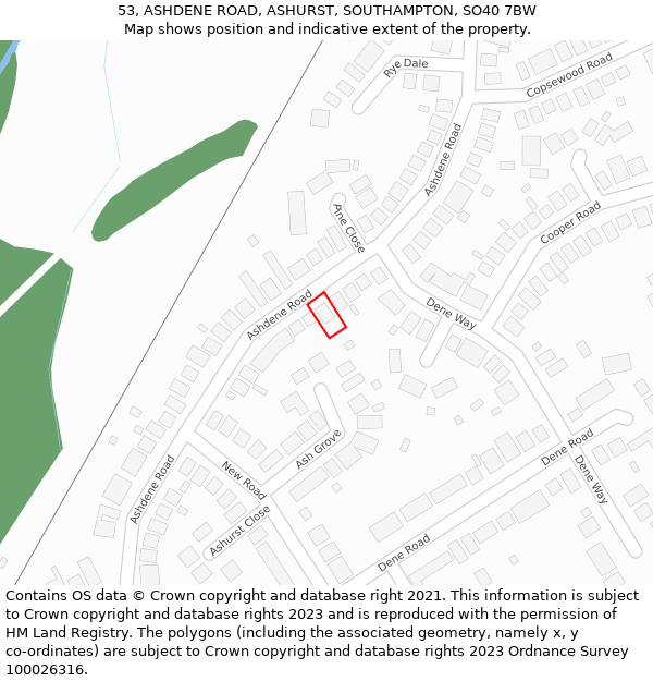 53, ASHDENE ROAD, ASHURST, SOUTHAMPTON, SO40 7BW: Location map and indicative extent of plot
