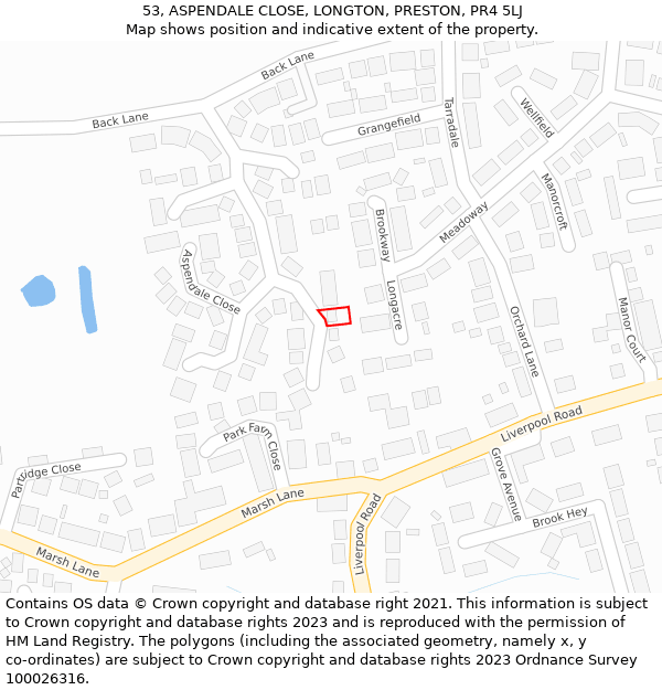 53, ASPENDALE CLOSE, LONGTON, PRESTON, PR4 5LJ: Location map and indicative extent of plot