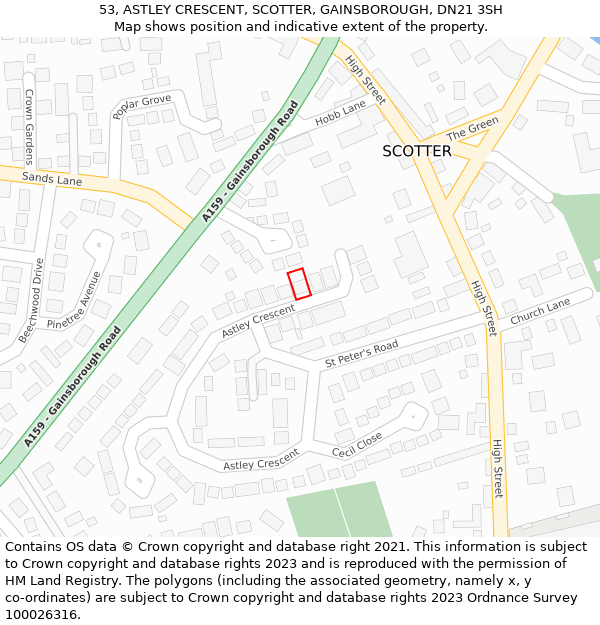 53, ASTLEY CRESCENT, SCOTTER, GAINSBOROUGH, DN21 3SH: Location map and indicative extent of plot