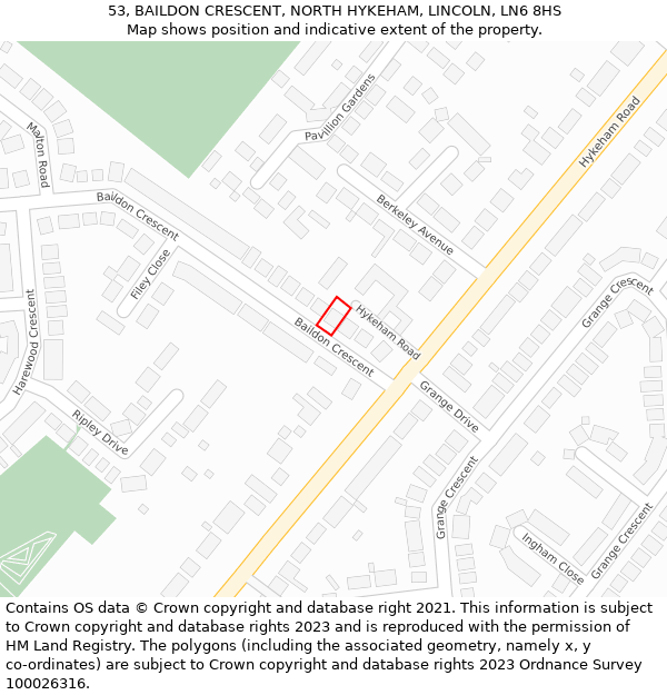 53, BAILDON CRESCENT, NORTH HYKEHAM, LINCOLN, LN6 8HS: Location map and indicative extent of plot