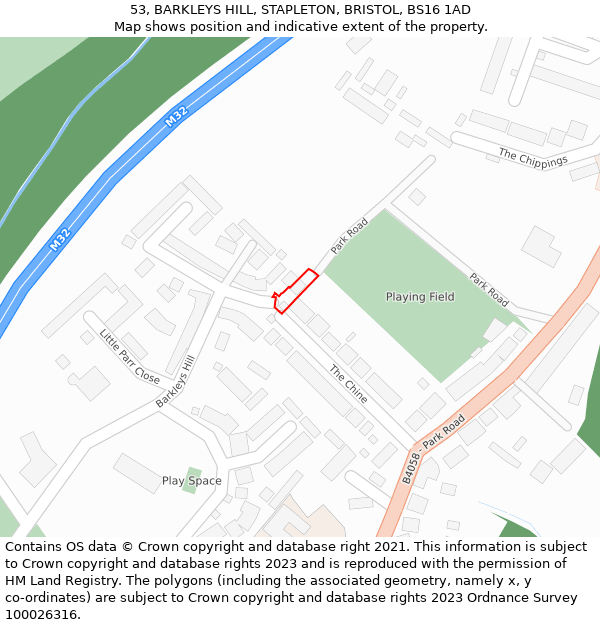 53, BARKLEYS HILL, STAPLETON, BRISTOL, BS16 1AD: Location map and indicative extent of plot