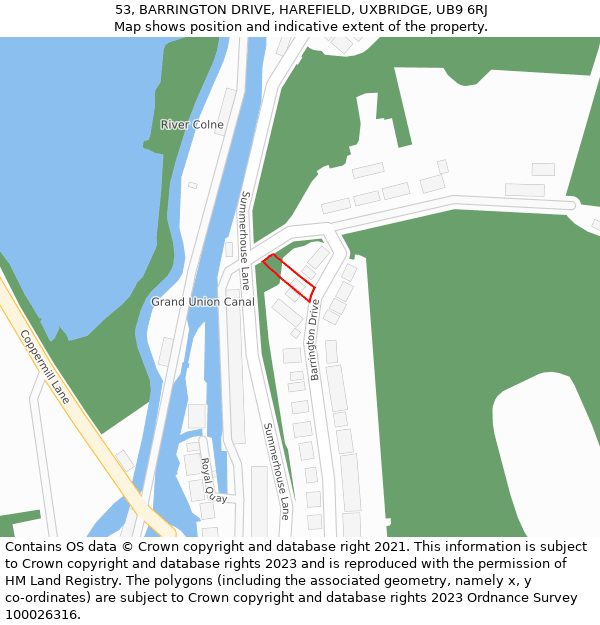 53, BARRINGTON DRIVE, HAREFIELD, UXBRIDGE, UB9 6RJ: Location map and indicative extent of plot
