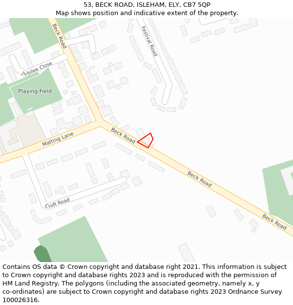 53, BECK ROAD, ISLEHAM, ELY, CB7 5QP: Location map and indicative extent of plot