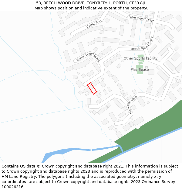 53, BEECH WOOD DRIVE, TONYREFAIL, PORTH, CF39 8JL: Location map and indicative extent of plot