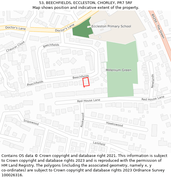 53, BEECHFIELDS, ECCLESTON, CHORLEY, PR7 5RF: Location map and indicative extent of plot