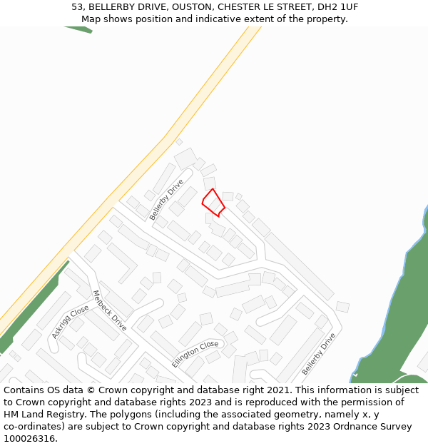 53, BELLERBY DRIVE, OUSTON, CHESTER LE STREET, DH2 1UF: Location map and indicative extent of plot