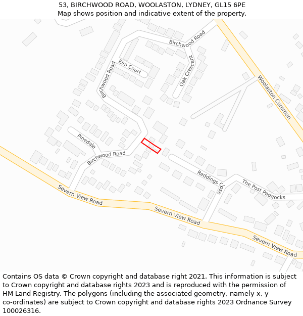 53, BIRCHWOOD ROAD, WOOLASTON, LYDNEY, GL15 6PE: Location map and indicative extent of plot