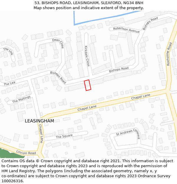 53, BISHOPS ROAD, LEASINGHAM, SLEAFORD, NG34 8NH: Location map and indicative extent of plot