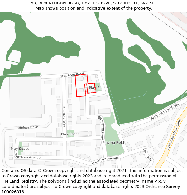 53, BLACKTHORN ROAD, HAZEL GROVE, STOCKPORT, SK7 5EL: Location map and indicative extent of plot