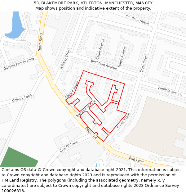 53, BLAKEMORE PARK, ATHERTON, MANCHESTER, M46 0EY: Location map and indicative extent of plot