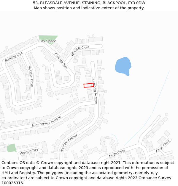 53, BLEASDALE AVENUE, STAINING, BLACKPOOL, FY3 0DW: Location map and indicative extent of plot