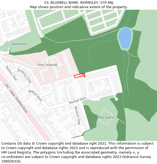 53, BLUEBELL BANK, BARNSLEY, S70 4NJ: Location map and indicative extent of plot