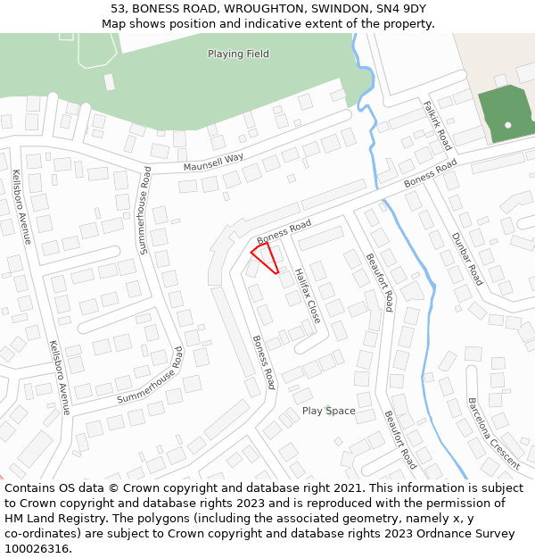 53, BONESS ROAD, WROUGHTON, SWINDON, SN4 9DY: Location map and indicative extent of plot