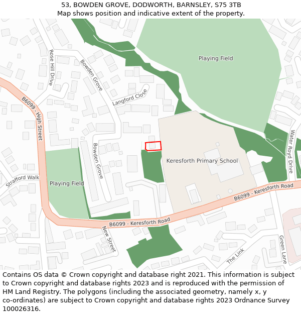 53, BOWDEN GROVE, DODWORTH, BARNSLEY, S75 3TB: Location map and indicative extent of plot