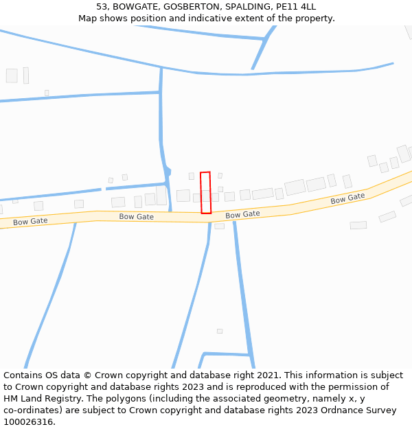 53, BOWGATE, GOSBERTON, SPALDING, PE11 4LL: Location map and indicative extent of plot