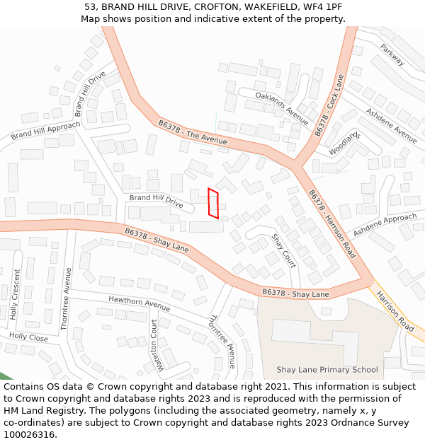 53, BRAND HILL DRIVE, CROFTON, WAKEFIELD, WF4 1PF: Location map and indicative extent of plot