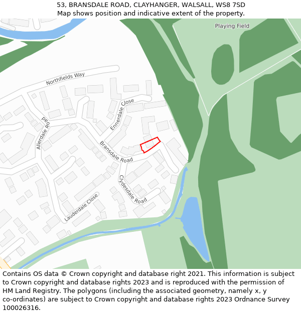 53, BRANSDALE ROAD, CLAYHANGER, WALSALL, WS8 7SD: Location map and indicative extent of plot