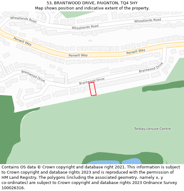 53, BRANTWOOD DRIVE, PAIGNTON, TQ4 5HY: Location map and indicative extent of plot