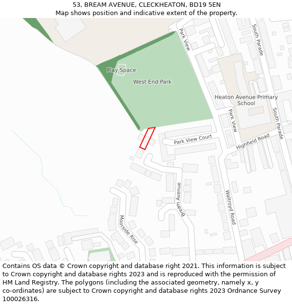 53, BREAM AVENUE, CLECKHEATON, BD19 5EN: Location map and indicative extent of plot