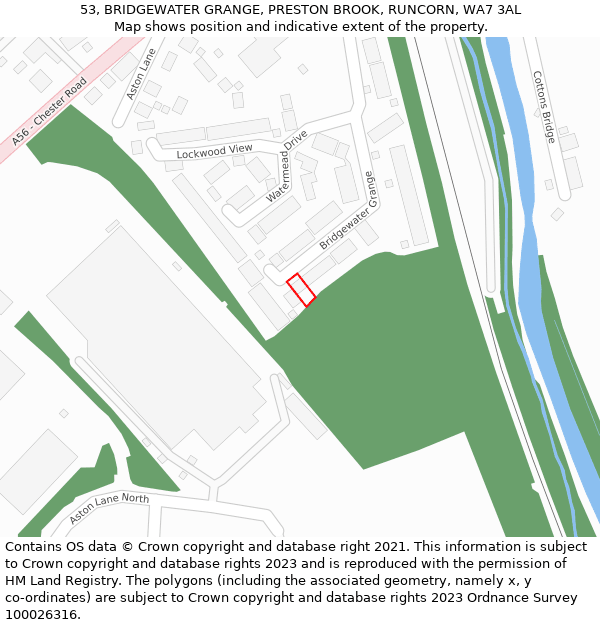 53, BRIDGEWATER GRANGE, PRESTON BROOK, RUNCORN, WA7 3AL: Location map and indicative extent of plot