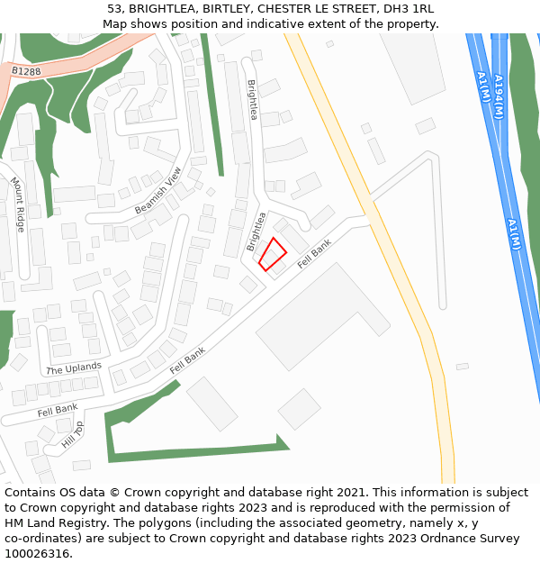 53, BRIGHTLEA, BIRTLEY, CHESTER LE STREET, DH3 1RL: Location map and indicative extent of plot