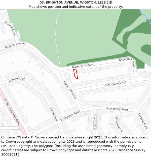 53, BRIGHTON AVENUE, WIGSTON, LE18 1JB: Location map and indicative extent of plot